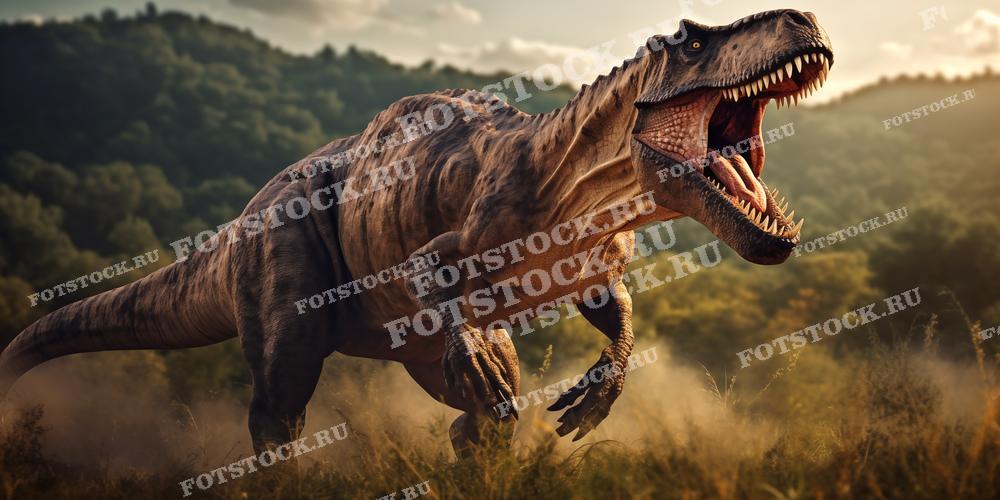 Фотография передает мощь и величие одного из динозавров, подчеркивая его роль как грозного хищника древних времен.