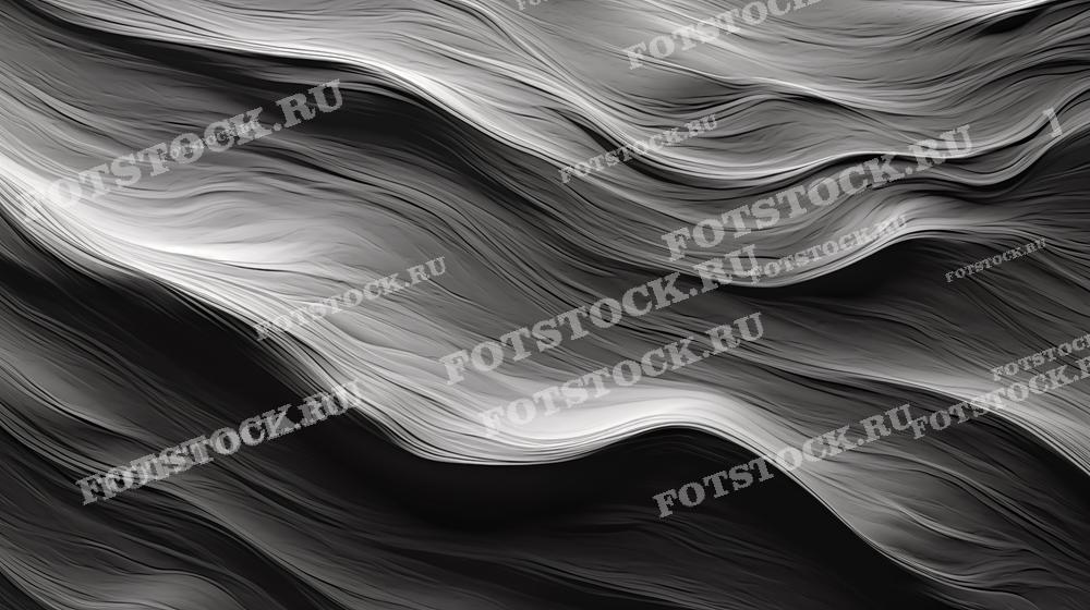 На фотографии изображены абстрактные волнообразные линии в черно-белой цветовой гамме, создающие эффект текучести и глубины. Эта динамичная и эстетически привлекательная композиция может использоваться в самых разных целях: от фонов для графического дизайна и цифрового искусства до элементов декора в современных интерьерах и обложек для музыкальных альбомов.