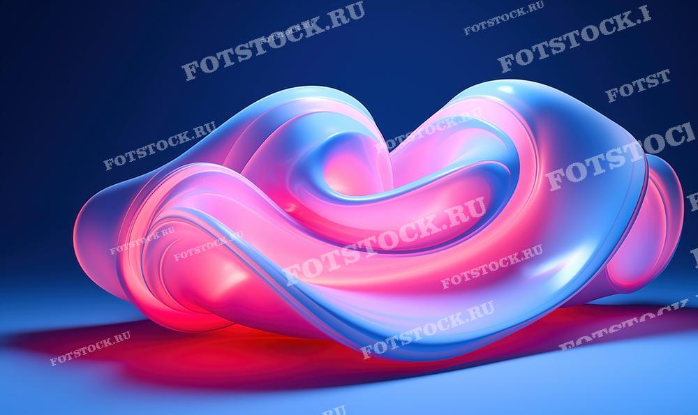 На фотографии изображена абстрактная фигура с плавными, волнующимися линиями в ярких оттенках розового и голубого на темно-синем фоне. Композиция создает ощущение глубины и движения, а цветовые переходы добавляют изображению эстетическую привлекательность. Это изображение подойдет для использования в проектах современного искусства, дизайне веб-сайтов, а также как элемент декора в интерьерах, где требуется акцент на цвете и форме.