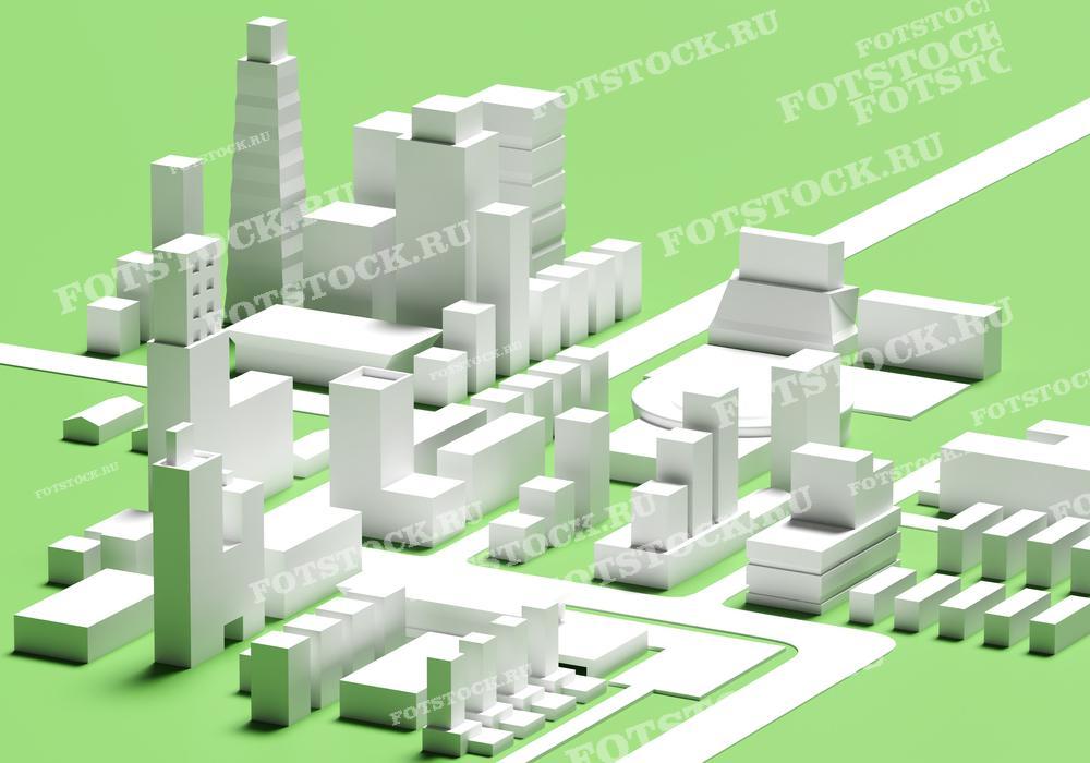 На фотографии изображен макет современного города с высотными зданиями и развитой инфраструктурой. Этот макет иллюстрирует архитектурное проектирование и планирование городских пространств.