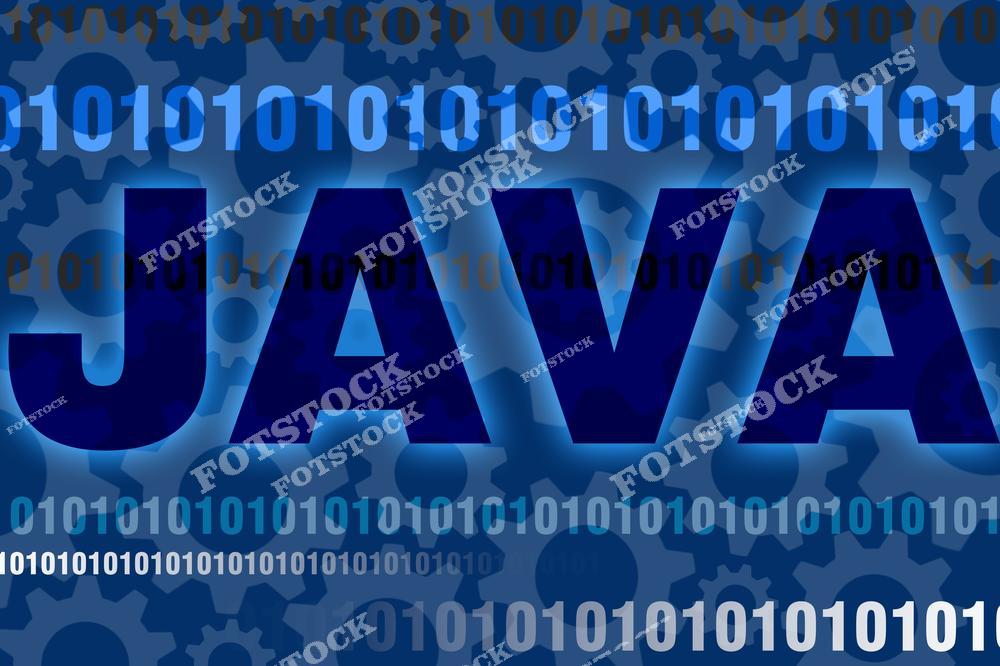 На изображении крупно представлен текст «Java», окружённый фоновыми элементами в виде двоичного кода и силуэтов шестерёнок. Абстрактный дизайн символизирует процесс программирования и интеграцию Java в цифровые технологии. Фотография подчеркивает значение Java как ключевого языка для разработки приложений.
