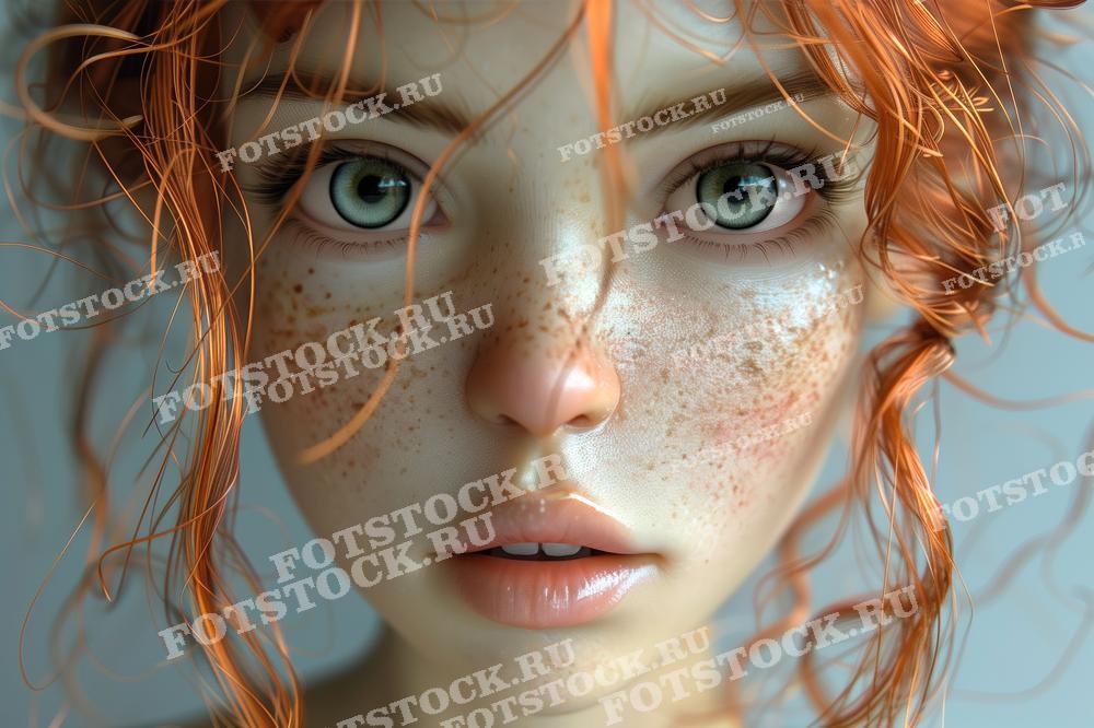 На фотографии изображена женщина с ярко выраженными чертами лица. Веснушки равномерно распределены по ее светлой коже, добавляя натуральности и очарования её портрету. Это изображение может быть использовано в креативных проектах, связанных с косметикой или модой, в качестве иллюстрации для статей о красоте и уходе за кожей, а также в рекламных кампаниях, нацеленных на продвижение продуктов для волос или кожи.